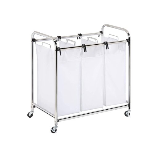 Honey-Can-Do SRT-01235 Heavy-Duty Triple Laundry Sorter, Chrome/White 70 lbs
