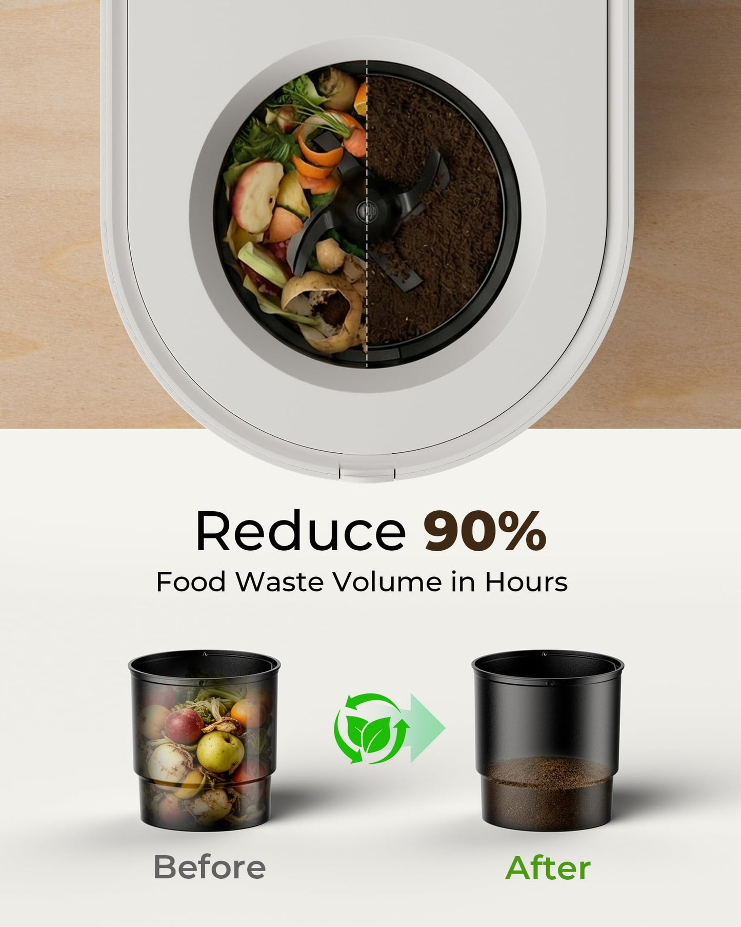 Ouaken OK-255 Electric Composter for Kitchen, 5.5L Large Smart Countertop Compost Bin, Odorless, Quiet, Easy Clean, Turn Food Waste into Fertilizer, 2026 New Indoor Food Waste Compost Machine, White
