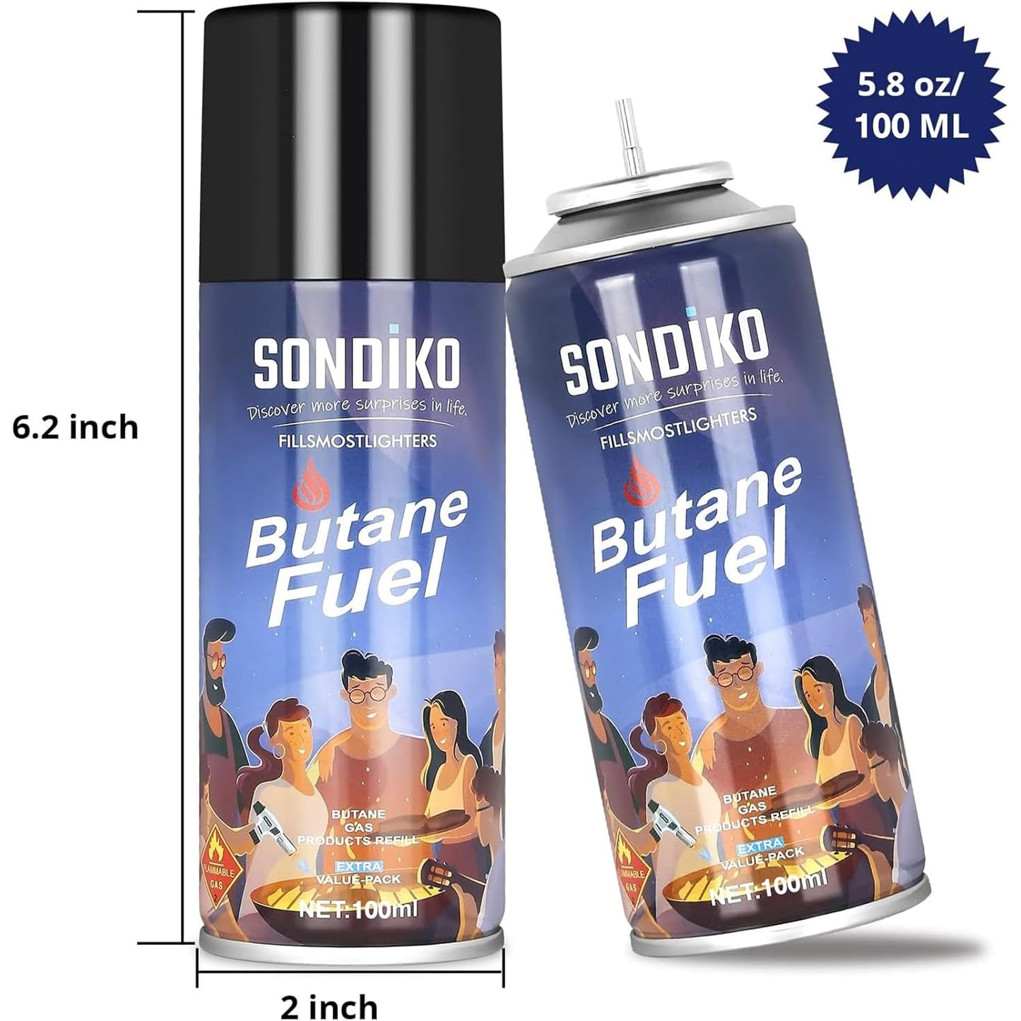 Sondiko Butane Fuel Canister - Premium Quality 100ml Refill for Jet Flame Lighters & Torches (2 Pack)