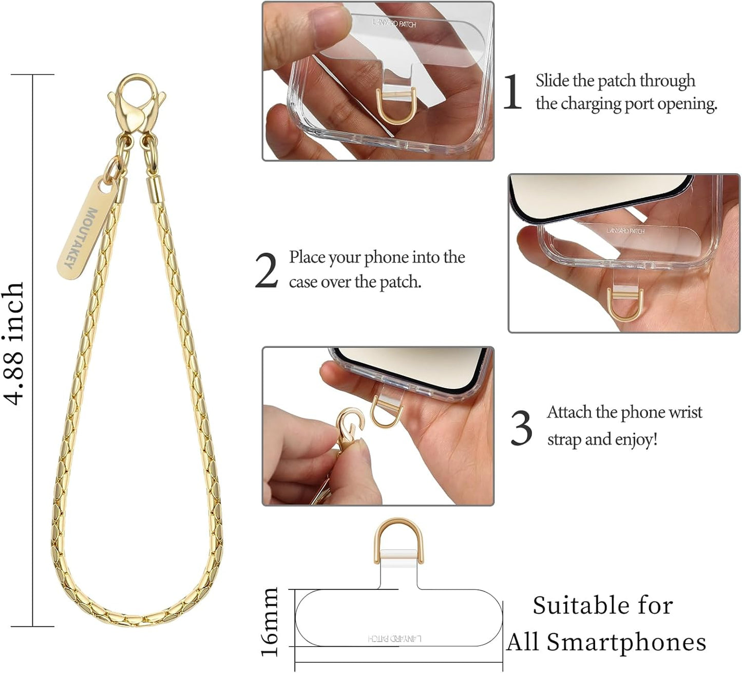 2 MOUTAKEY Phone Wrist Strap Metal Phone Chain Wristlet Strap Detachable iPhone Lanyard Wrist with Tether Tabs iPhone