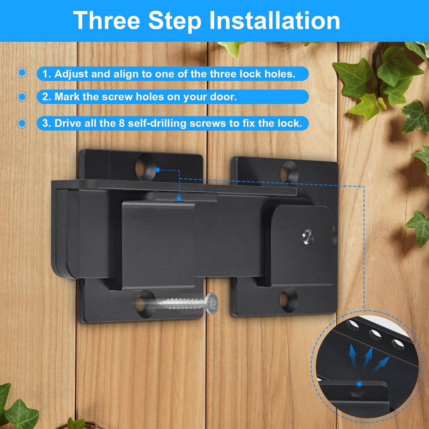 GreaTalent 7.5" Flip Gate Latch Lock with Padlock Hole 3Pack, 4mm Heavy Duty Aluminum Alloy Adjustable Door Latch for Sliding Swing Open Door, Outdoor Gate, Wooden Fence, Barn Door, Shed, Garage, Yard