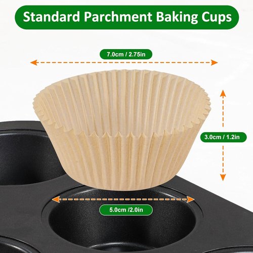 Caperci Parchment Cupcake Liners - 225 Pcs Standard Muffin Cups with Greaseproof, Non-Stick Design (Natural)