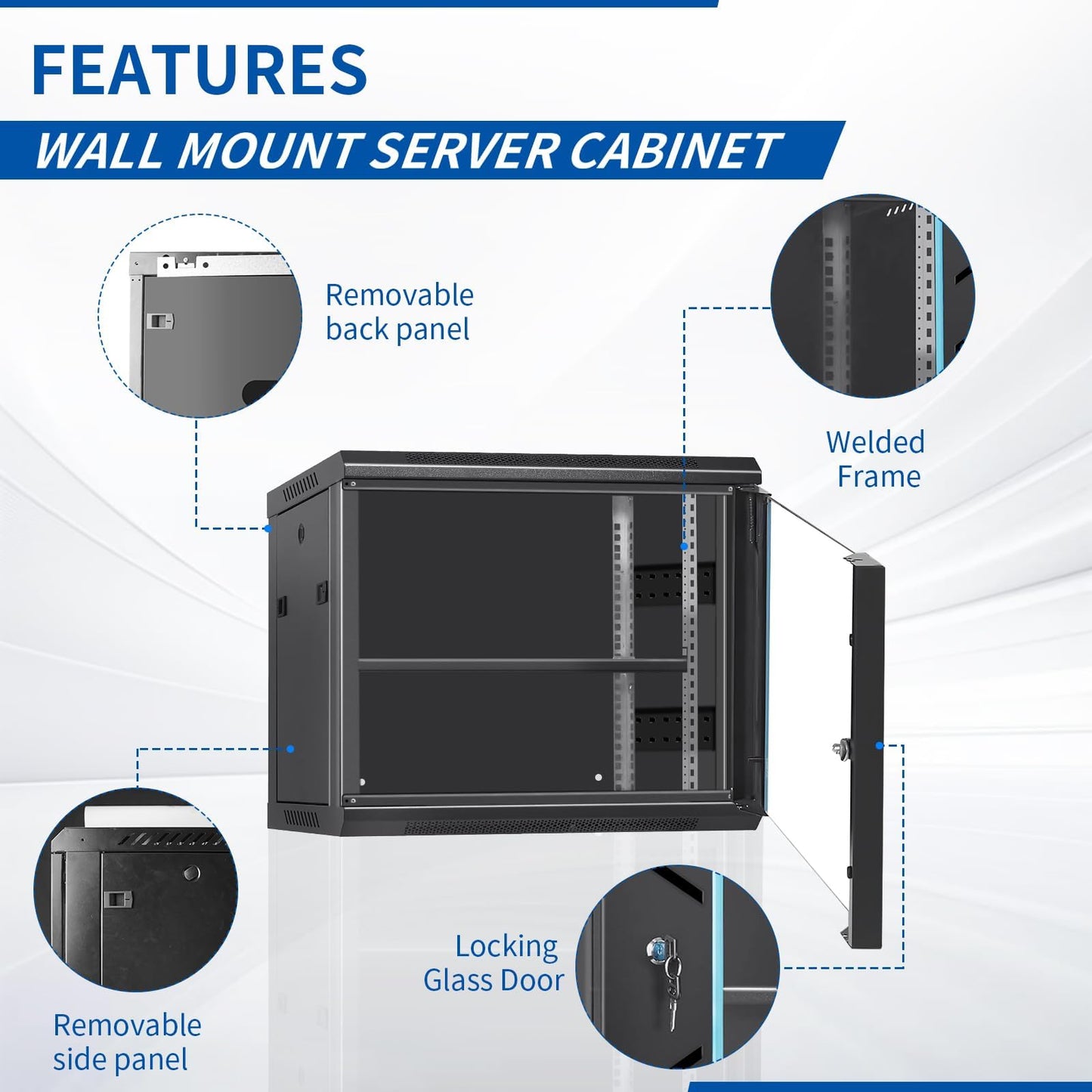ZHPHMBM 12U Server Rack Cabinet, Wall Mount Network Rack Enclosure Includes Locking Glass Door, Removable Side and Back Panels, 15" Deep Network Data Cabinet for Computer IT and A/V Equipment