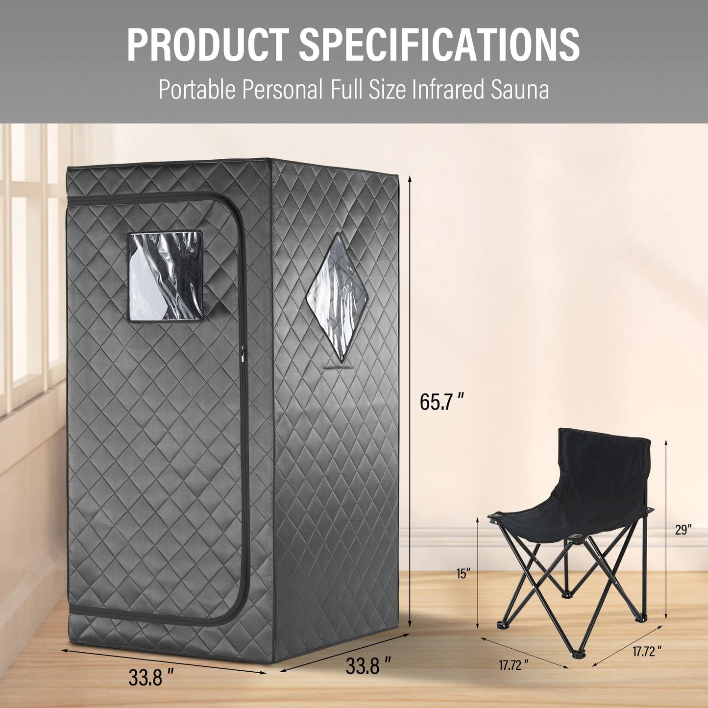 iDOTODO Full Size Home Sauna, Portable Steam Sauna for Home Spa, One Person Foldable Lightweight, Full Body Sauna Tent for Relaxation, 1500W & 4L Steamer Generator, Remote Control, Foldable Chair