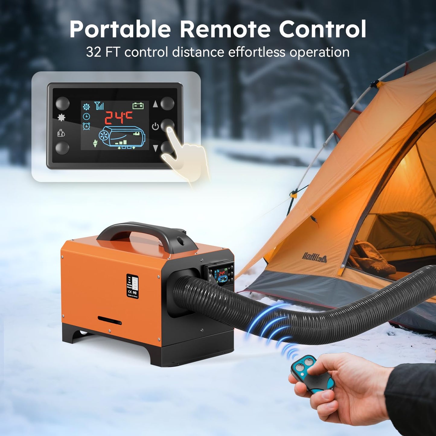 Portable 12V Diesel Heater, Diesel Heaters for Campers, Diesel Air Heater with Remote Control, 1.32 Gal Fuel Tank, Visible Fuel Level, Fast Heating for RV, Truck, Boat, Camper, Car