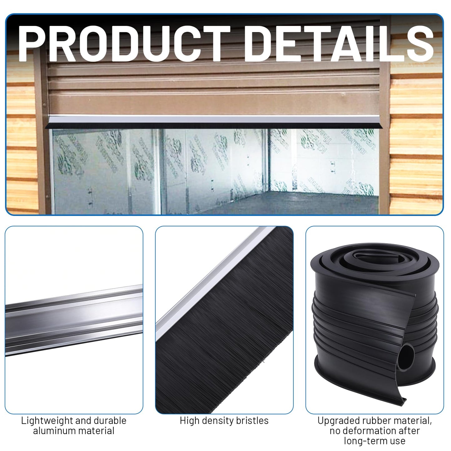 16.5FT Universal Garage Door Seals Kits，Weatherproofing Garage Door Brush Seal, U + O Heavy Duty Garage Door Seal Bottom,Aluminum Track Retainer Base and Brush Kit, Suitable for Steel、Wooden Doors