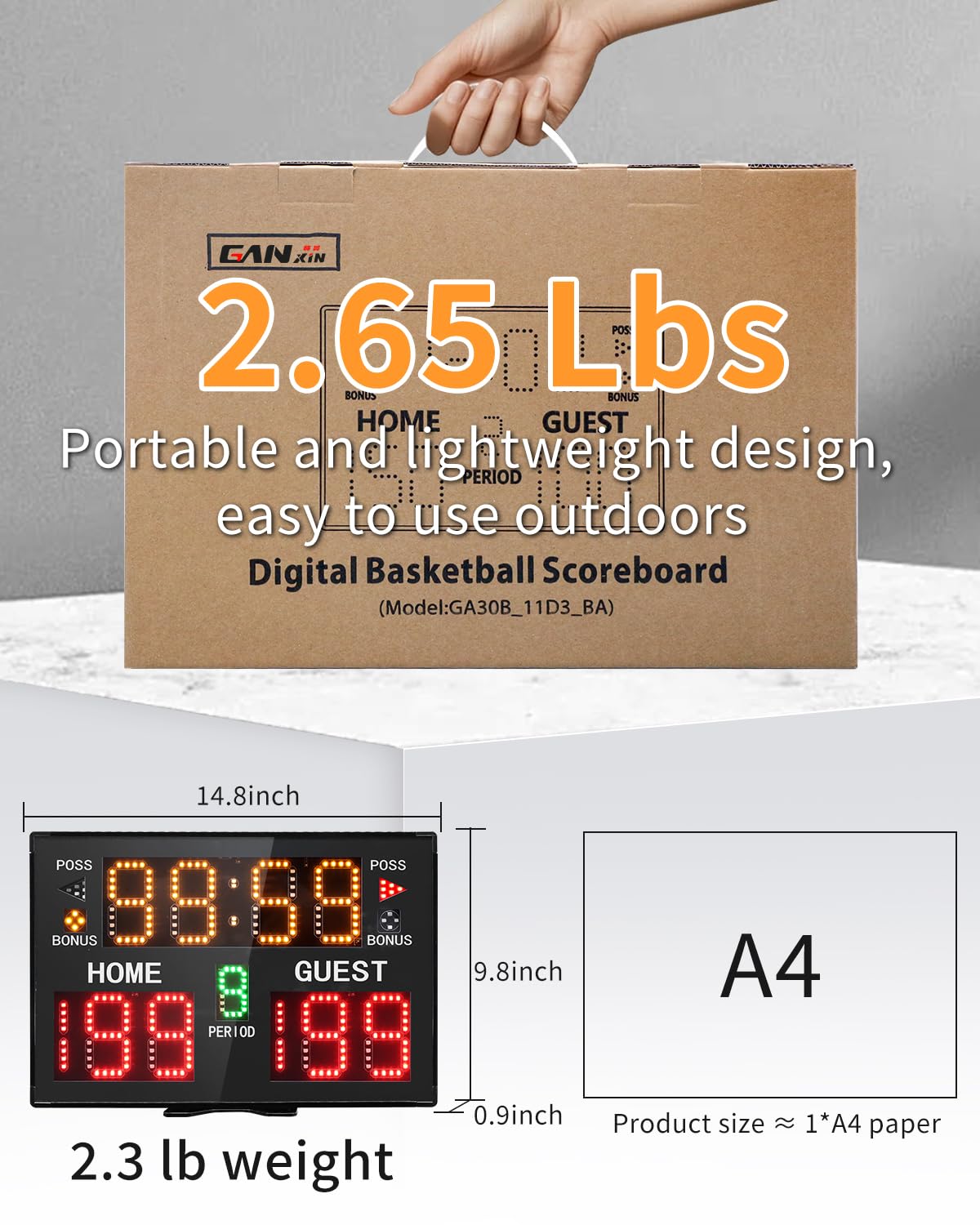 GAN XIN Basketball Digital Scoreboard with Remote,Battery Powered Portable Tabletop Electronic Scoreboard with 75dB Buzzer,Countdown Timer & Score for Games (Black,with Battery)