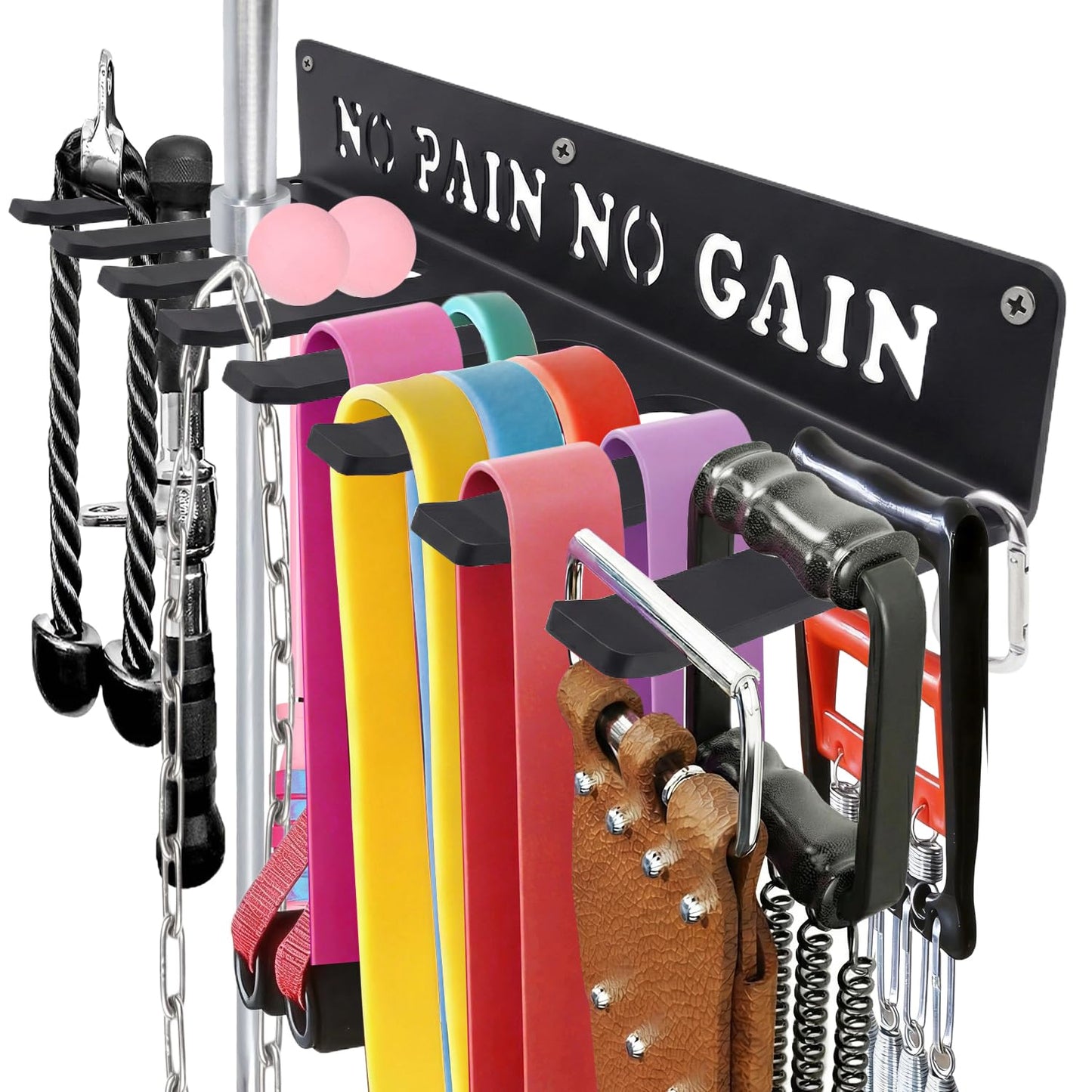 WIPHANY Home Gym Accessories Organization Storage Rack Equipment For Home 8 Hook Wall Hanger Display Gear Barbells Resistance Bands Jump Ropes Lifting Belt Hanger Accessories Hardware Included
