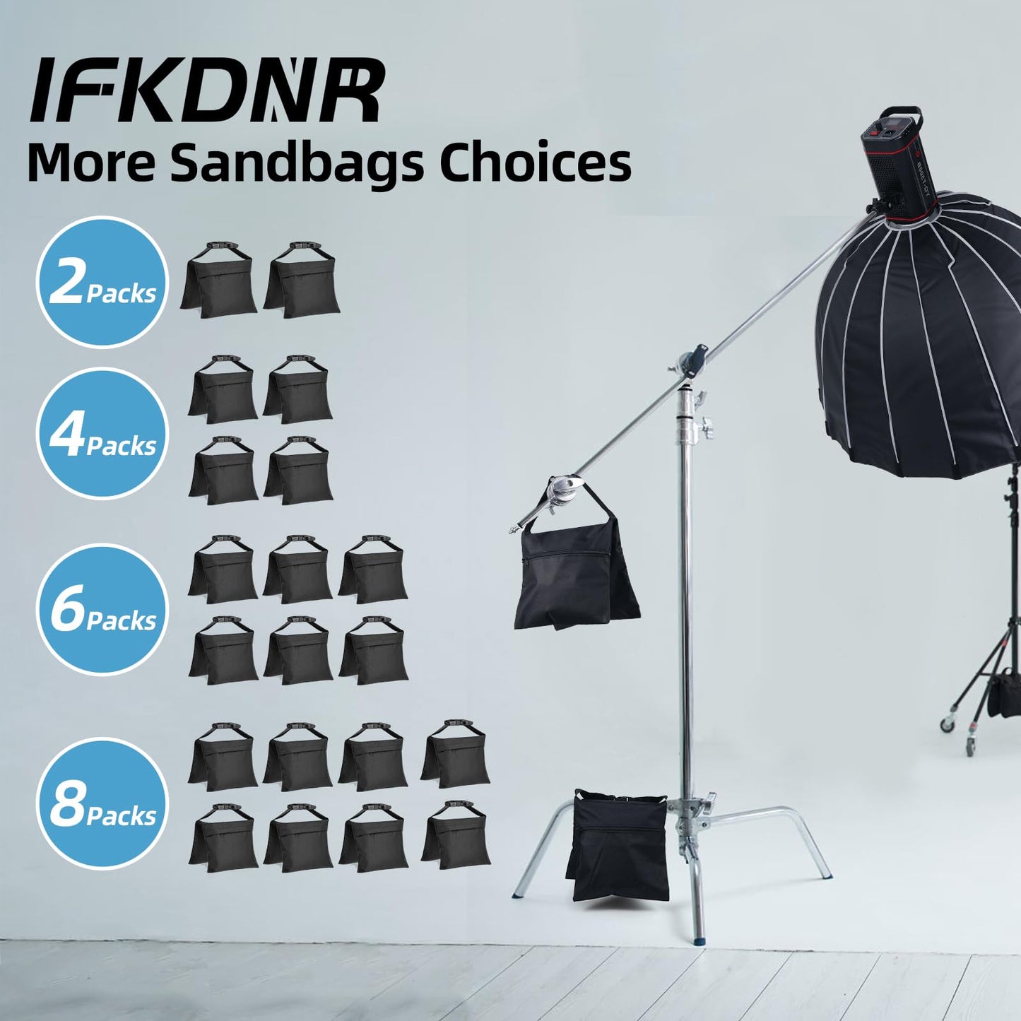 ifkdnr 6 Packs Sandbags, Heavy Duty Sand Bags with 12 PE Bags, Sand Bags with Buckle Straps for Support Light Stand, C Stand, Light Stand with Caster, More 2/4/6/8/10/12/14 Packs Sandbag to Choose.