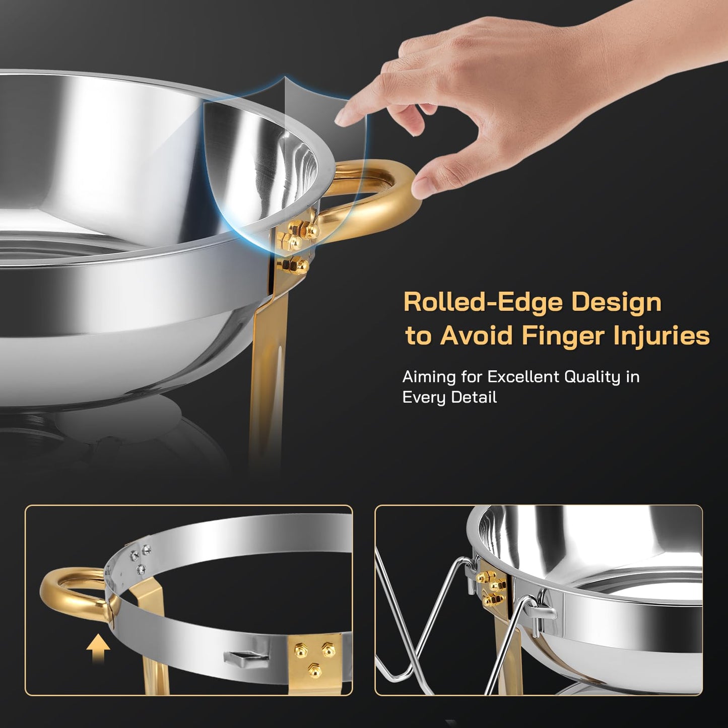 Chafing Dishes for Buffet 2 Pack, 5QT Round Chafing Dish Buffet Set [Elegant Gold and Silver Colors] Stainless Steel Buffet Food Warmers Sets for Catering Events Home Parties Dinners with Complete Set