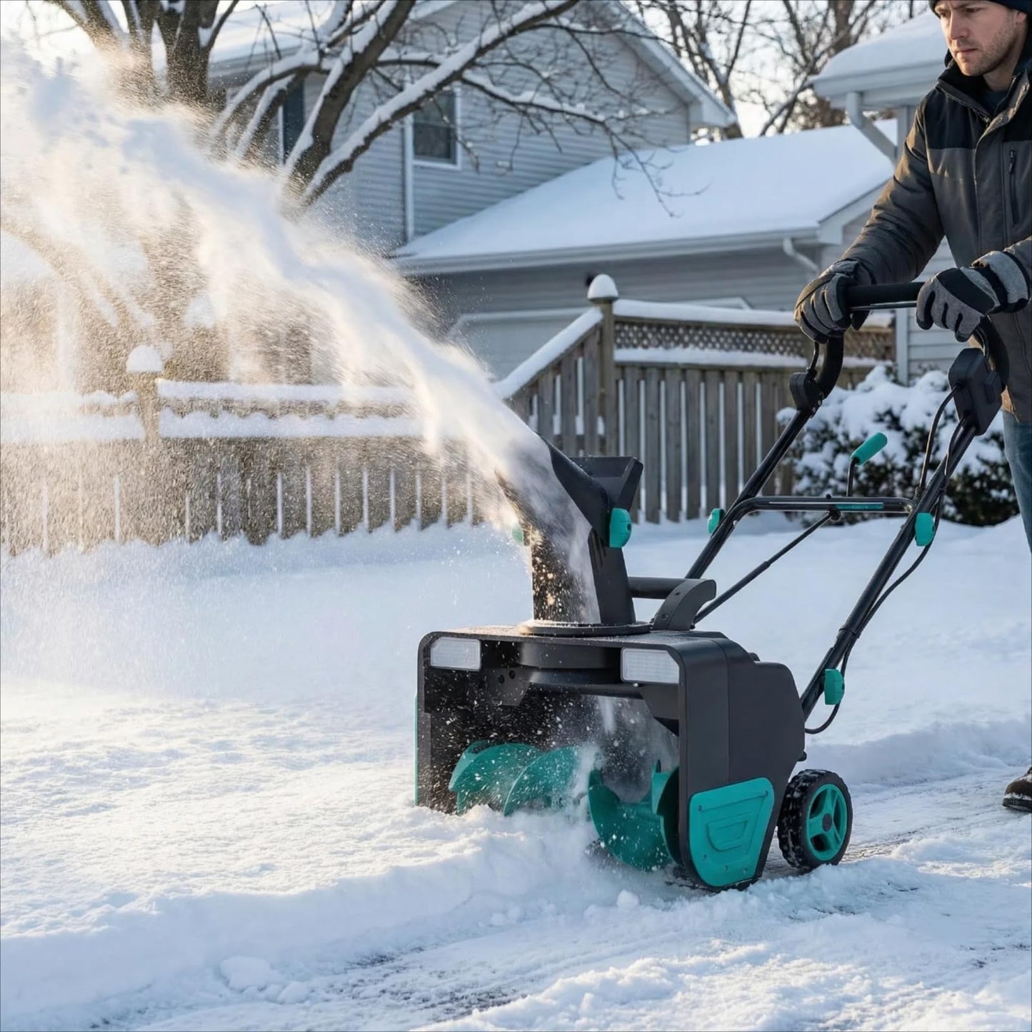 Garvee 20" Electric Snow Blower Corded- 15-amp Brushless Motor 25FT Throwing Distance, 180° Rotating Chute Walkways Deck Driveways Snow Thrower, Snow Blaster Dual LED Lights