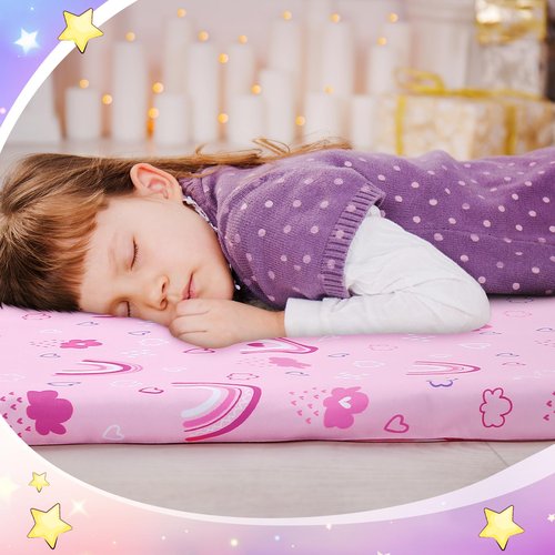 CroBlissful 2 Pcs Nap Mat Cover for Toddler Sheet 47 x 21 Inch Kids Nap Mat Covers Daycare Sewn in Flap Design Pastel Sleeping Microfiber Sheet for Girls Boy Preschool Kindergarten(Rainbow)