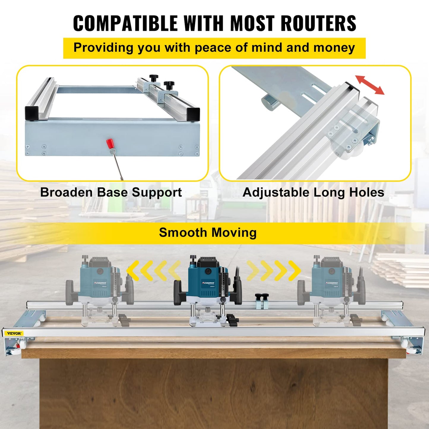 VEVOR Router Sled, 64 inches / 162.6cm Width, Slab Guide Jig for Woodworking with Locking Function, Portable and Easy to Adjust, Trimming Planing Machine for Wood Flattening, Home DIY