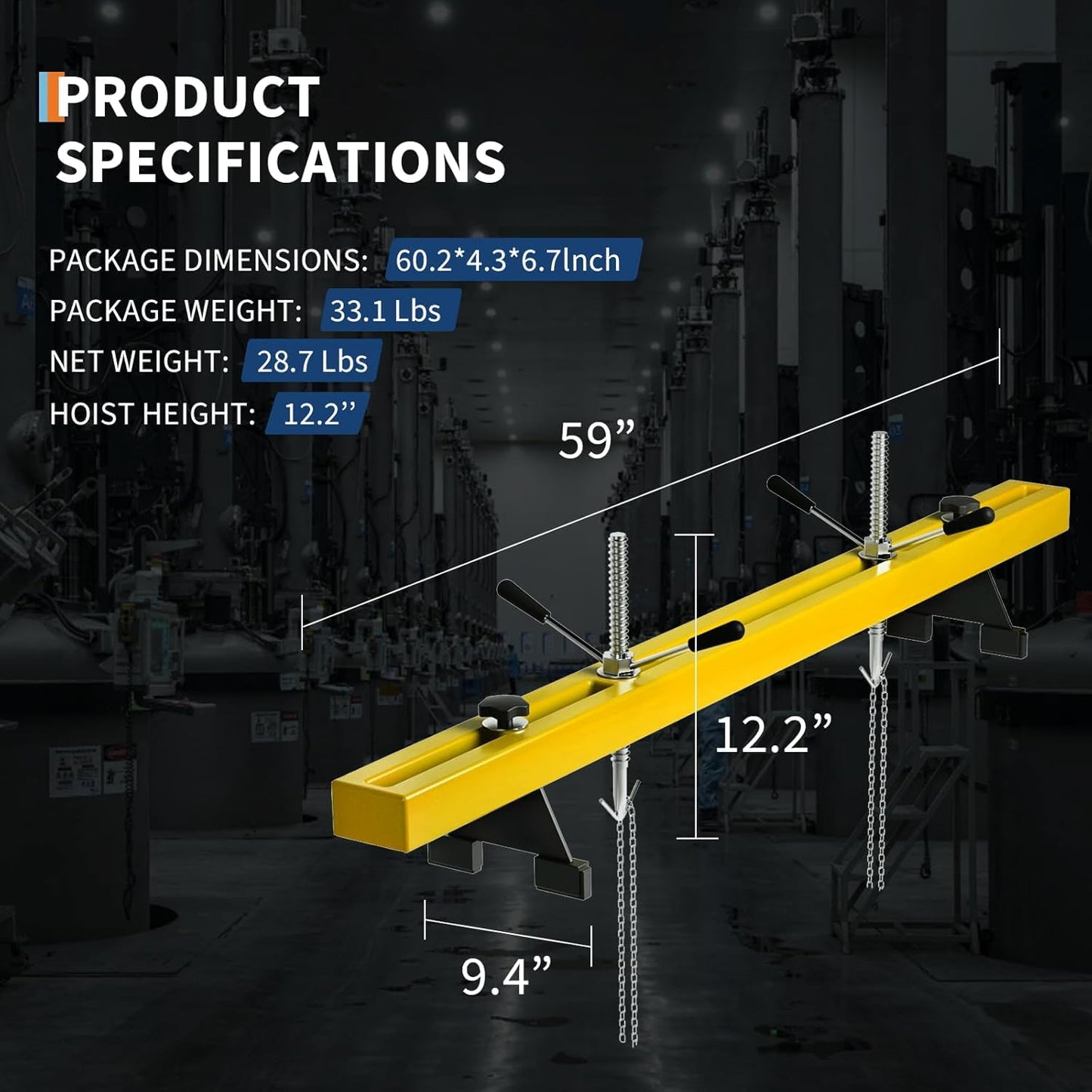 2 Ton Folding Hydraulic Engine Hoist with 59 in Load Leveler 4400 LBS Capacity Heavy Duty Cherry Picker 6 Swivel Wheels,Engine Support Bar 1100 LBS Capacity for Garage Workshop Warehouse Yellow