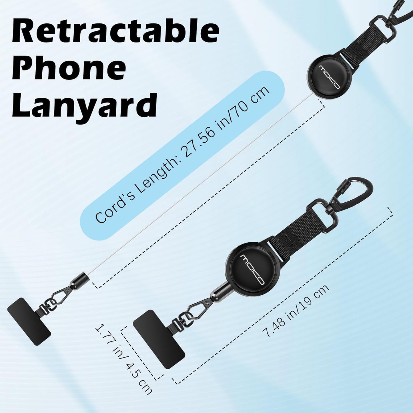 360 MoKo Anti-theft Phone Tether, Phone Lanyard Retractable Steel Line Cellphone Strap with Locking Carabiner and Metal