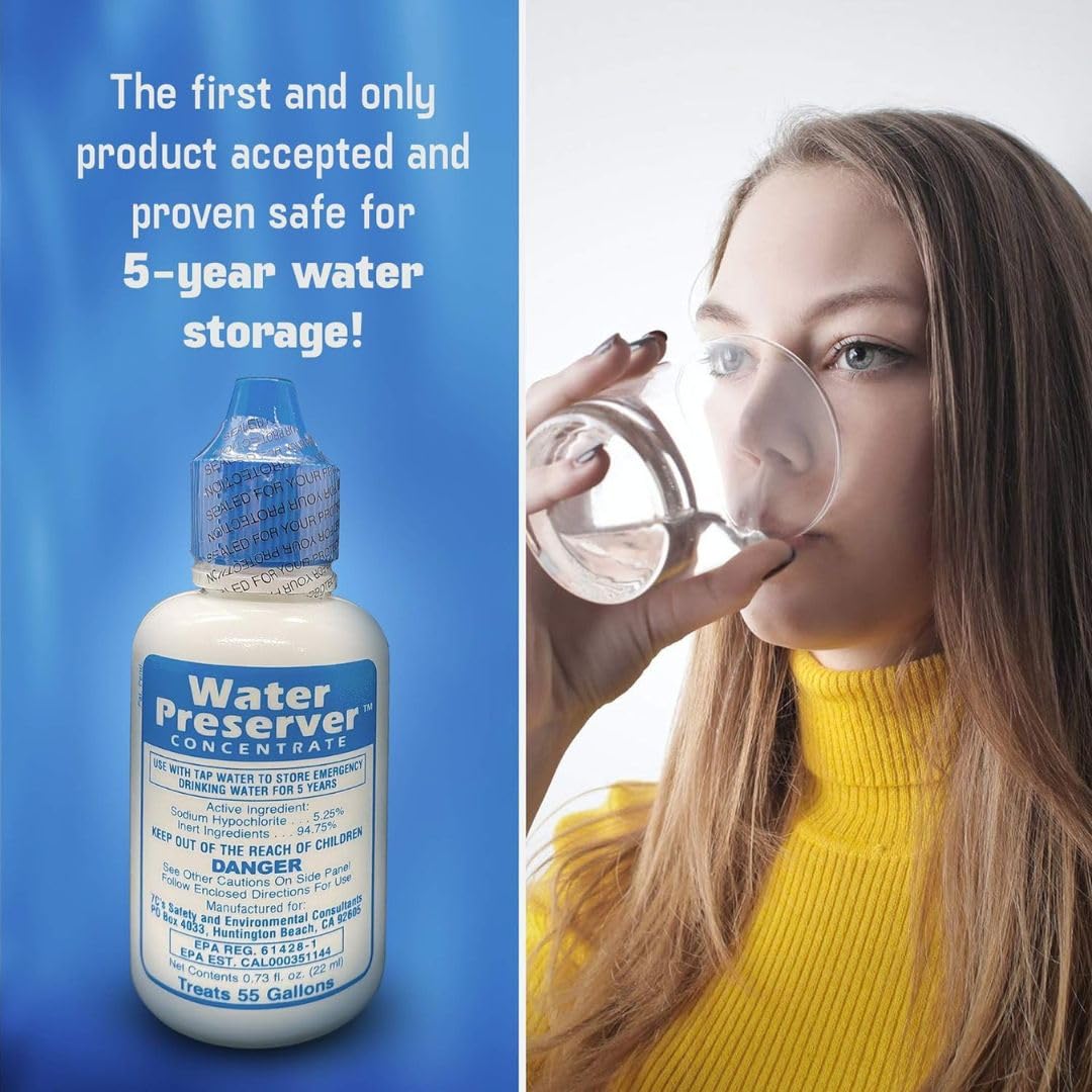 Water Preserver for 55 Gallon Water Tank - Purifies Water for Drinking for 5 Years - Ideal for Emergency Water Storage or Rain Collection - Survival Kit, Earthquake, Hurricane, Emergency Water-2 Pack