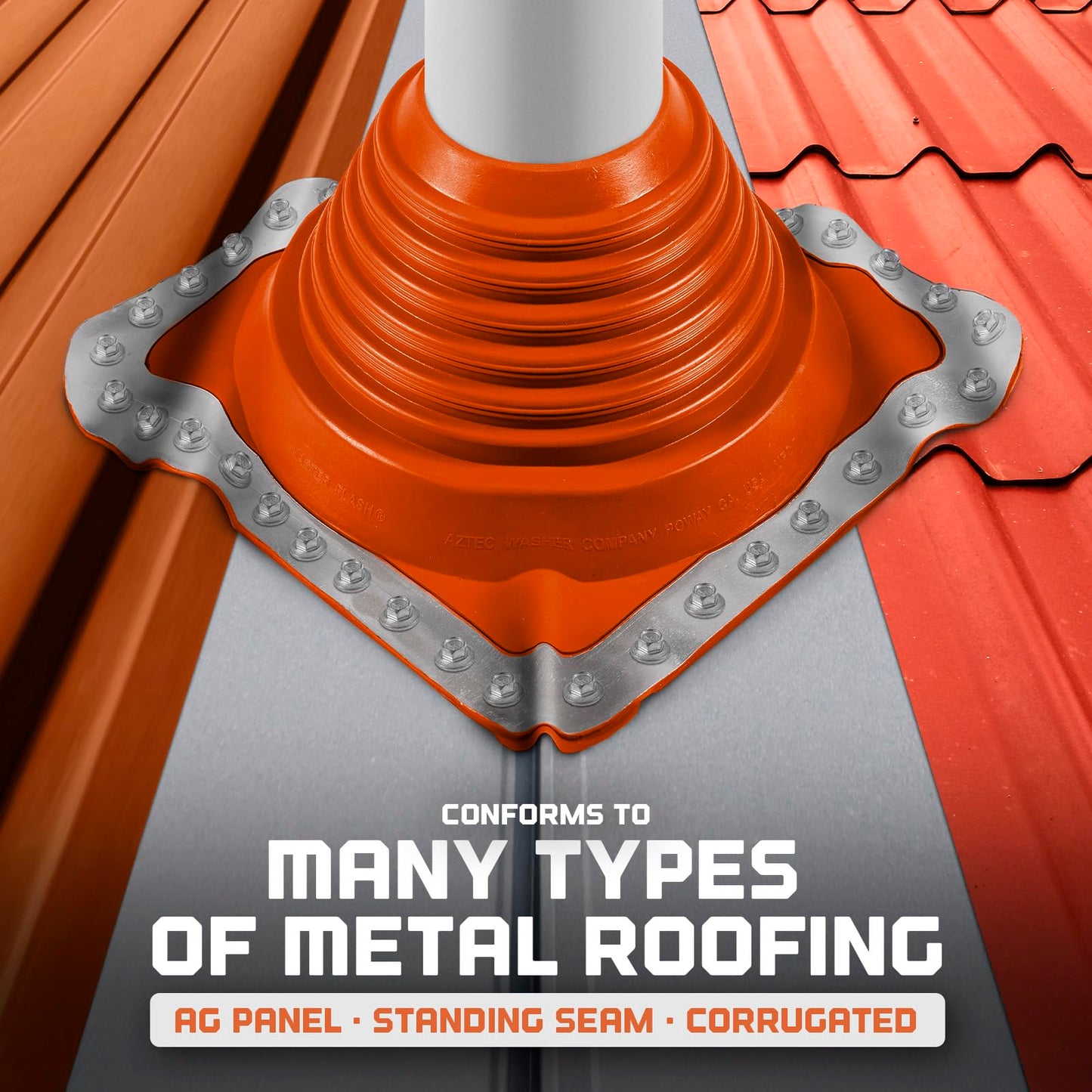 Fasteners Plus #7 Square Silicone Metal Roof Pipe Flashing Boot with Complete Install Kit (Made in USA), Fits 5-1/2” - 11-1/2” Pipe OD, Red