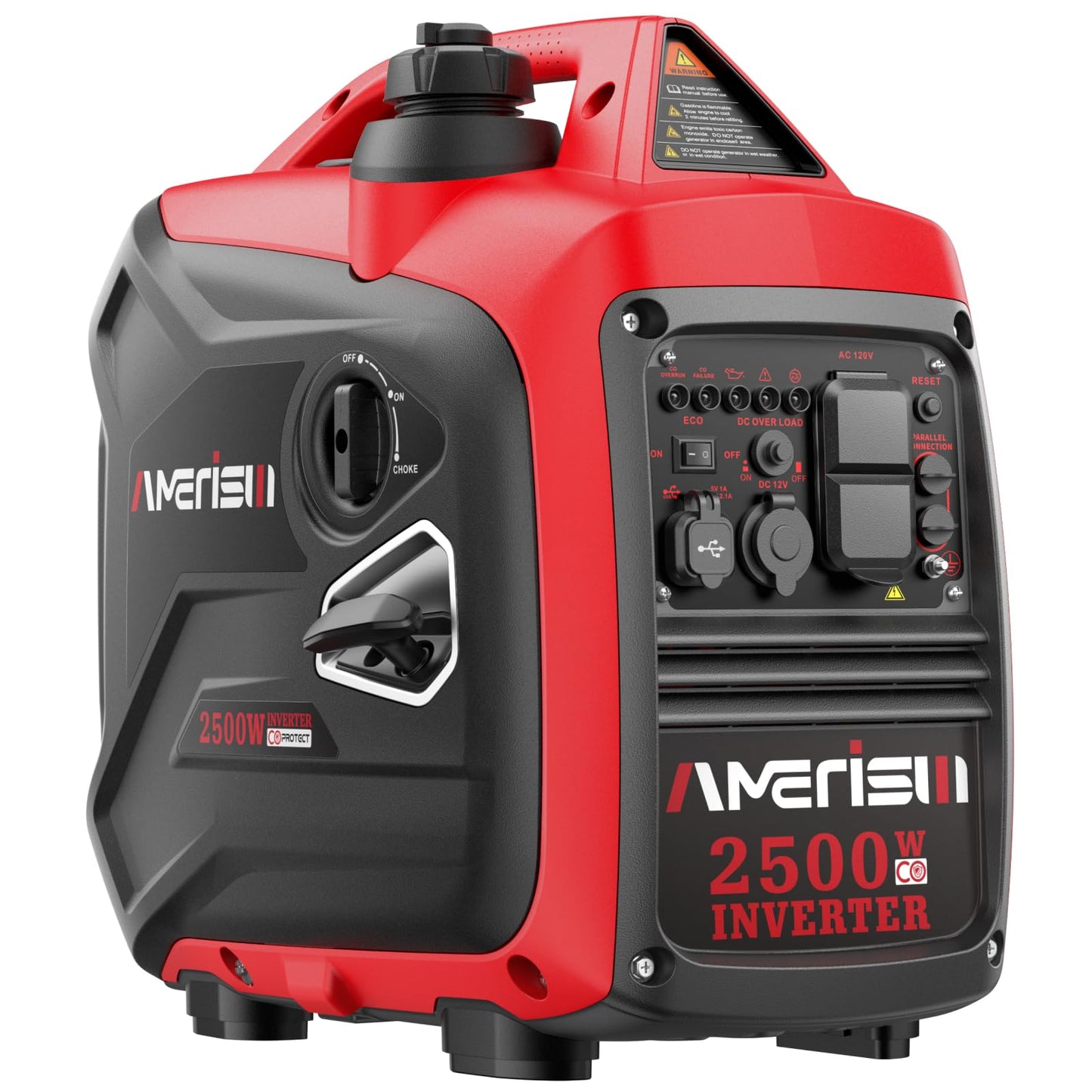 AMERISUN 2500-Watt Gas Powered Portable Inverter Generator for Home Use - Super Quiet Lightweight for RV and Camping, CO Sensor, Outdoor and Home Backup, Long Run Time