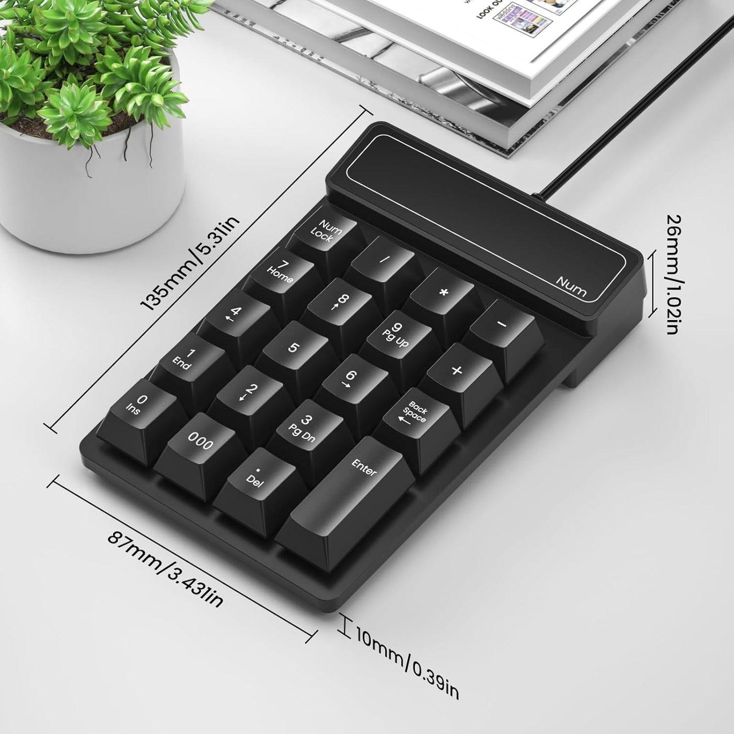 JPHTEK 19 Accounting Wired USB Numeric Keypad Key Number Pad Keyboard, Portable Financial Keyboard for Laptop PC