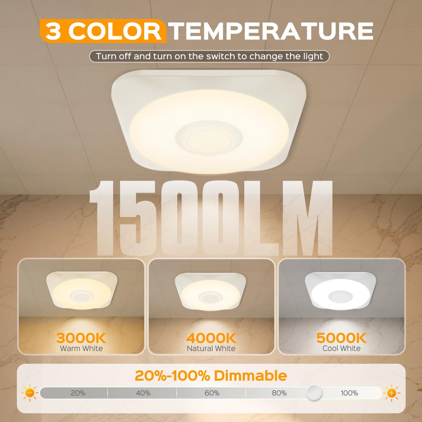 Bathroom Exhaust Fan with Light, 36W Quiet Vent Fan - 160 CFM & 1.0 Sone, 1500lm LED Light (3000K/4000K/5000K) - 5 Brightness Adjustable, 7 RGB Modes & Nightlight, Remote Control, Easy to Install
