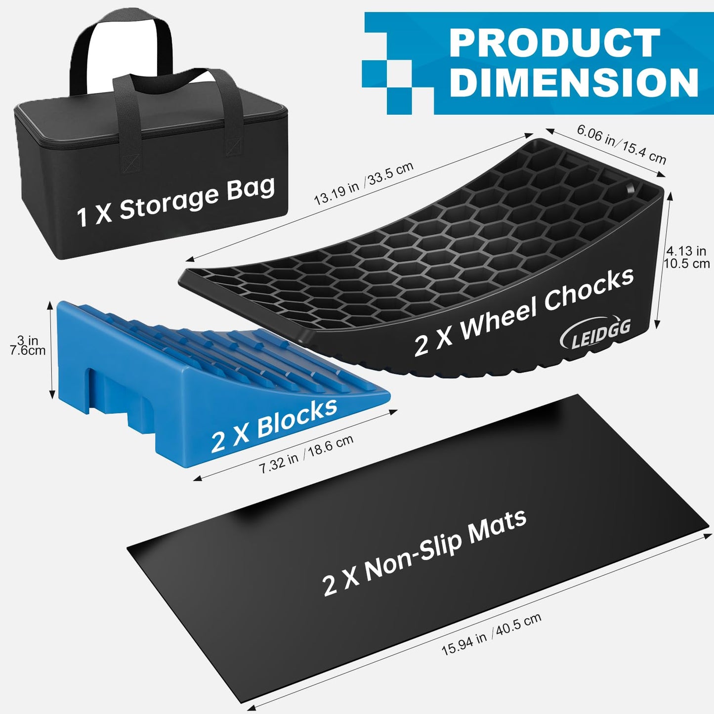 LEIDGG 2Packs RV Leveling Blocks System Kit Camper Leveling Blocks for RVS Trailer with Carrying Bag, Anti-Slip Mats, T Bubble Level Up to 35000 LBS Blue