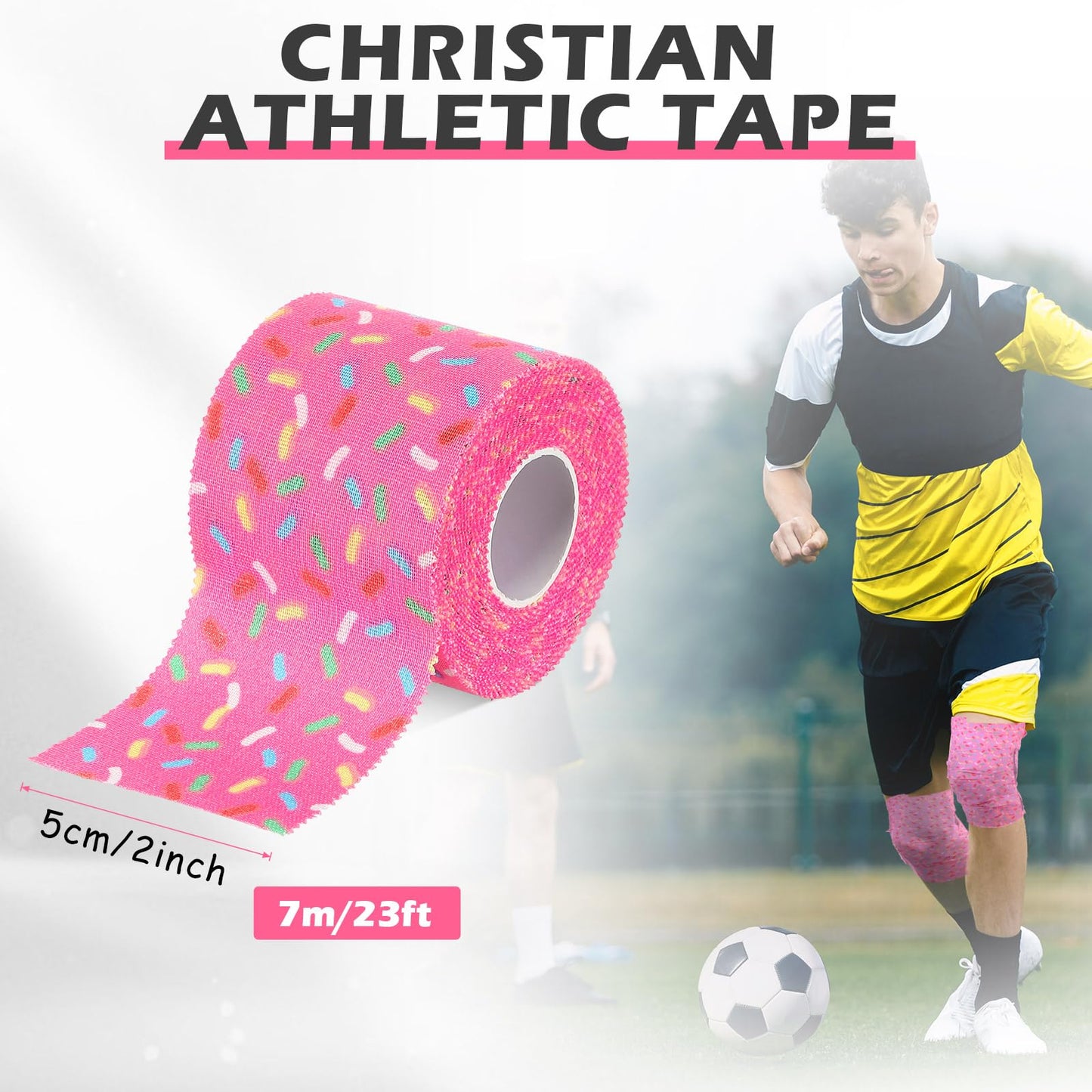 TrelaCo 1 Pcs Wrist Tape Baseball Cross Christian Athletic Tape 2in x 23ft Sports Wrap Cotton for Football Hockey Soccer Baseball Fingers Ankles Wrist Injury Wrap(Colorful Dots,Pink)