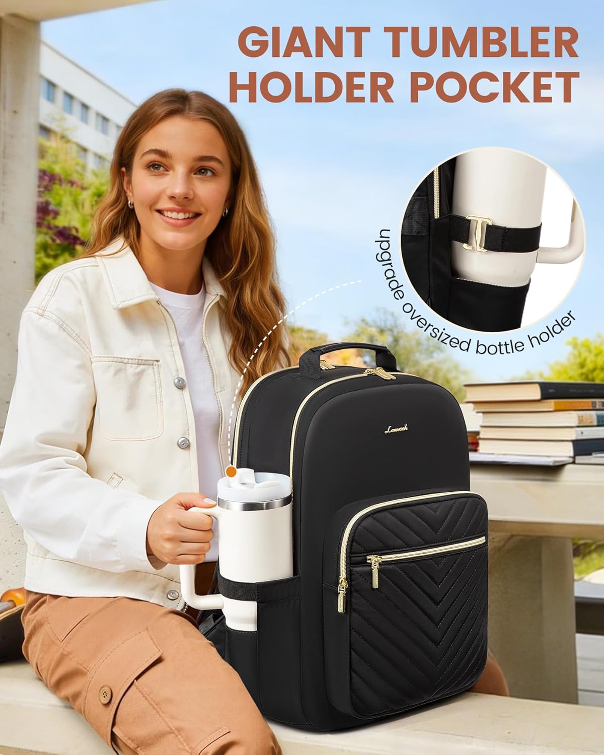 Backpack 17.3 inch,Designer Backpack Backpack,Quilted Backpack Daypack, LOVEVOOK Laptop for Women with Giant Tumbler