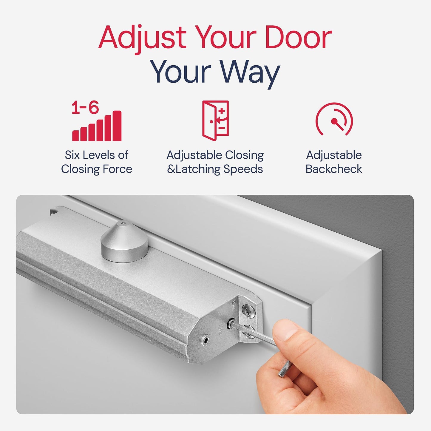 Lawrence Medium/Heavy Duty Door Closer Commercial Grade 1 - Surface-Mounted Commercial Automatic Door Closer with Adjustable 6-Speed Control and 3 Valves - Embassy Series LH5016