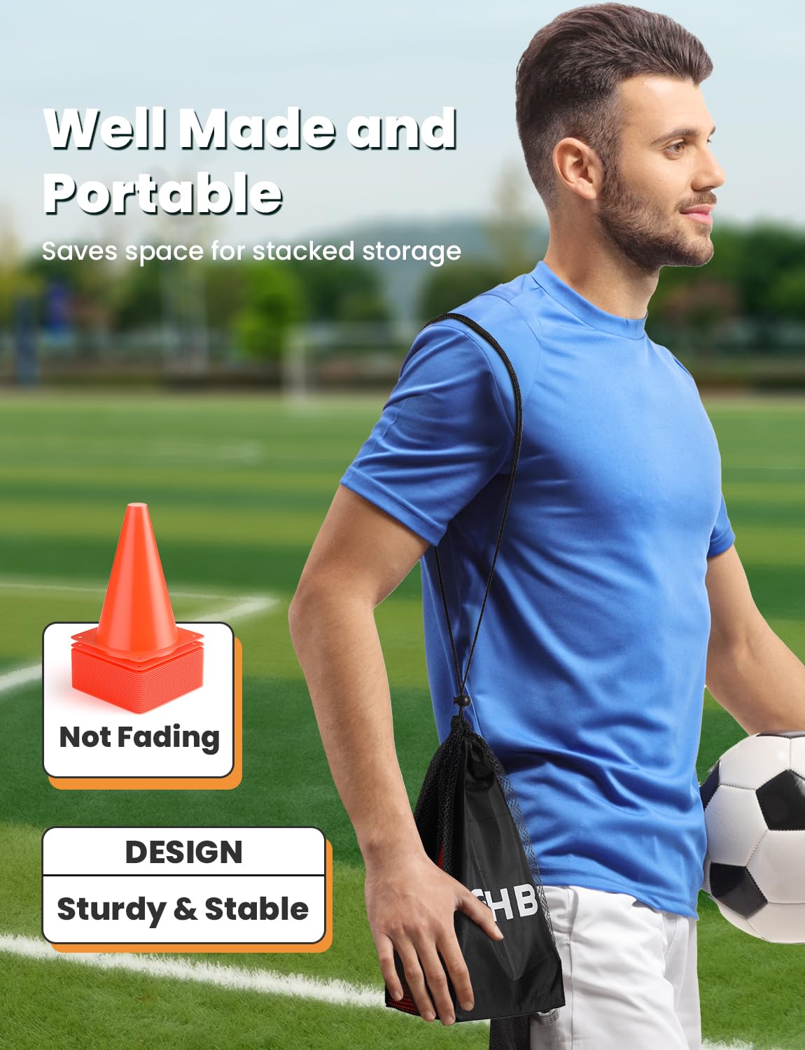 GHB Soccer Cones 7" 9" of 12 24 Pack Disc Soccer Sport Cones Training Field Marker Agility Cones for Basketball, Coaching, Practice Equipment Includes Drills Guide (7" 24Pcs Orange)