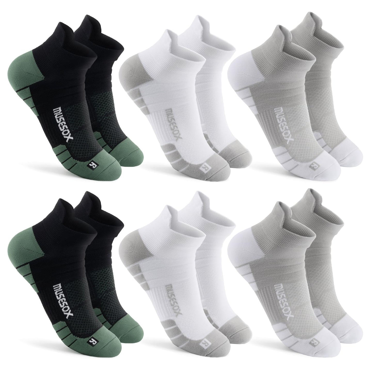 musesox Ankle Compression Socks for Women and Men,Low Cut Compression Running Socks with Arch Support(6 Pairs) Best for Sports,Workout,Travel,Daily,Black,White,Gray,Unisex,Medium