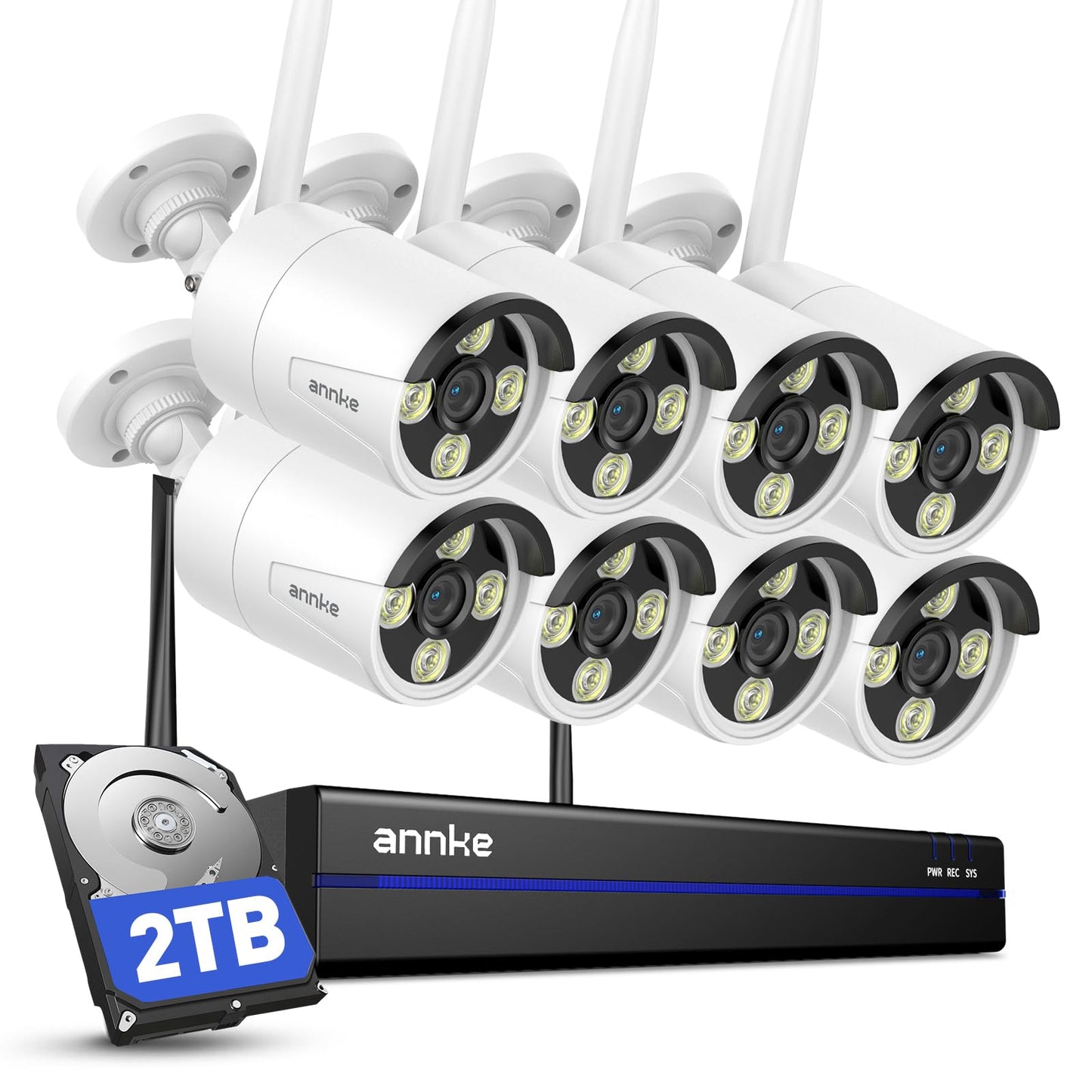 ANNKE Wireless Camera System, 16CH 4K Security NVR, 8Pcs 3MP Outdoor Cameras(Wired Power), 2-Way Audio, Dual-Band WiFi, Human Detection, IP66 Waterproof, 2TB HDD, 24/7 Protection, Metal Housing