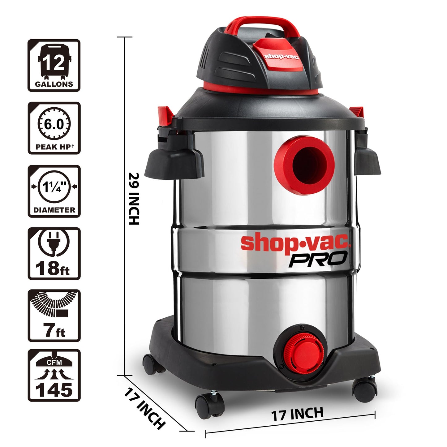 Shop-Vac 12 Gallon 6.0 Peak HP Wet/Dry Vacuum and Dust Collector with 5 Gallon Stainless Steel Tank