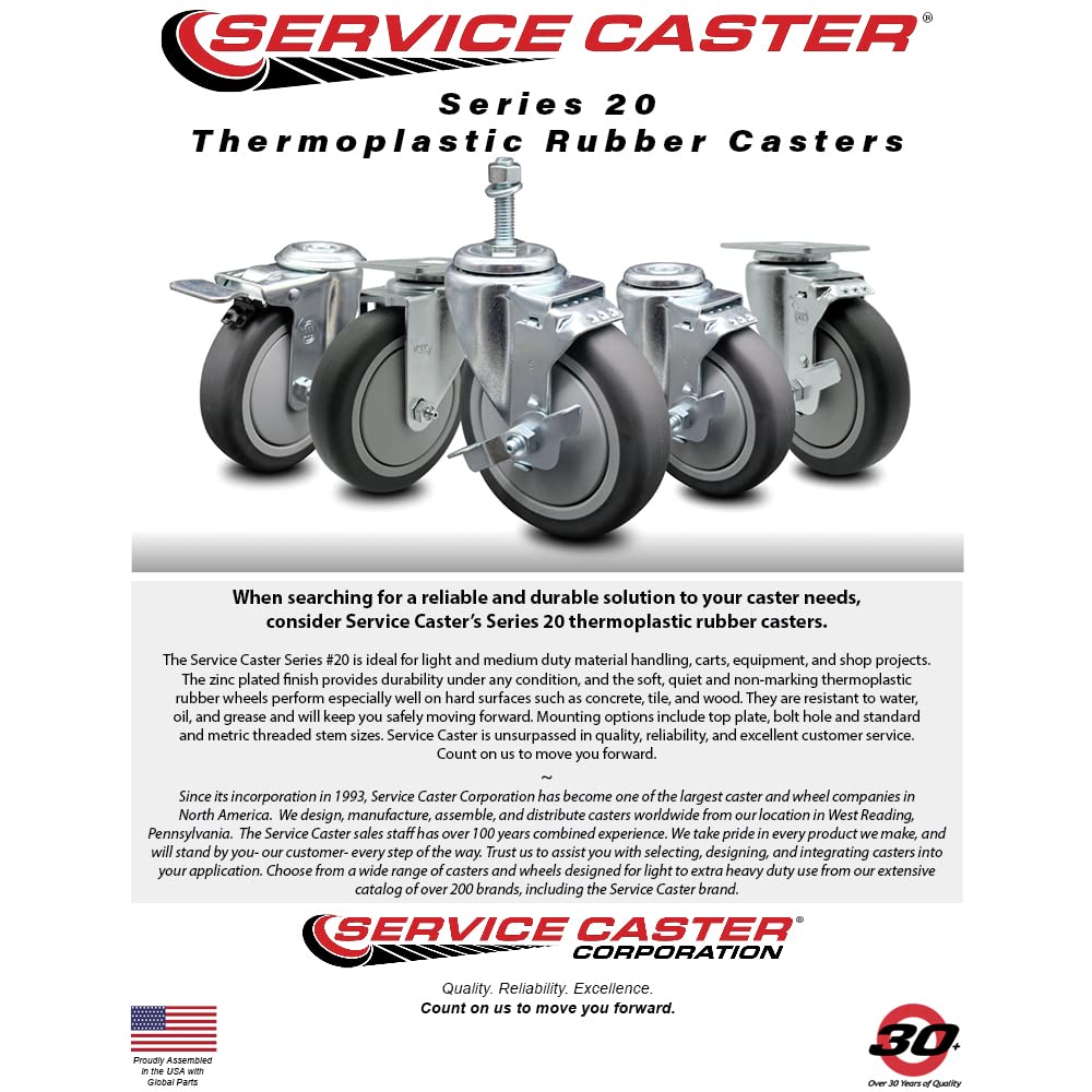 3" Swivel Caster with 1/2" Threaded Stem and Thermoplastic Rubber Wheel - 210 lbs. Capacity - Service Caster Brand