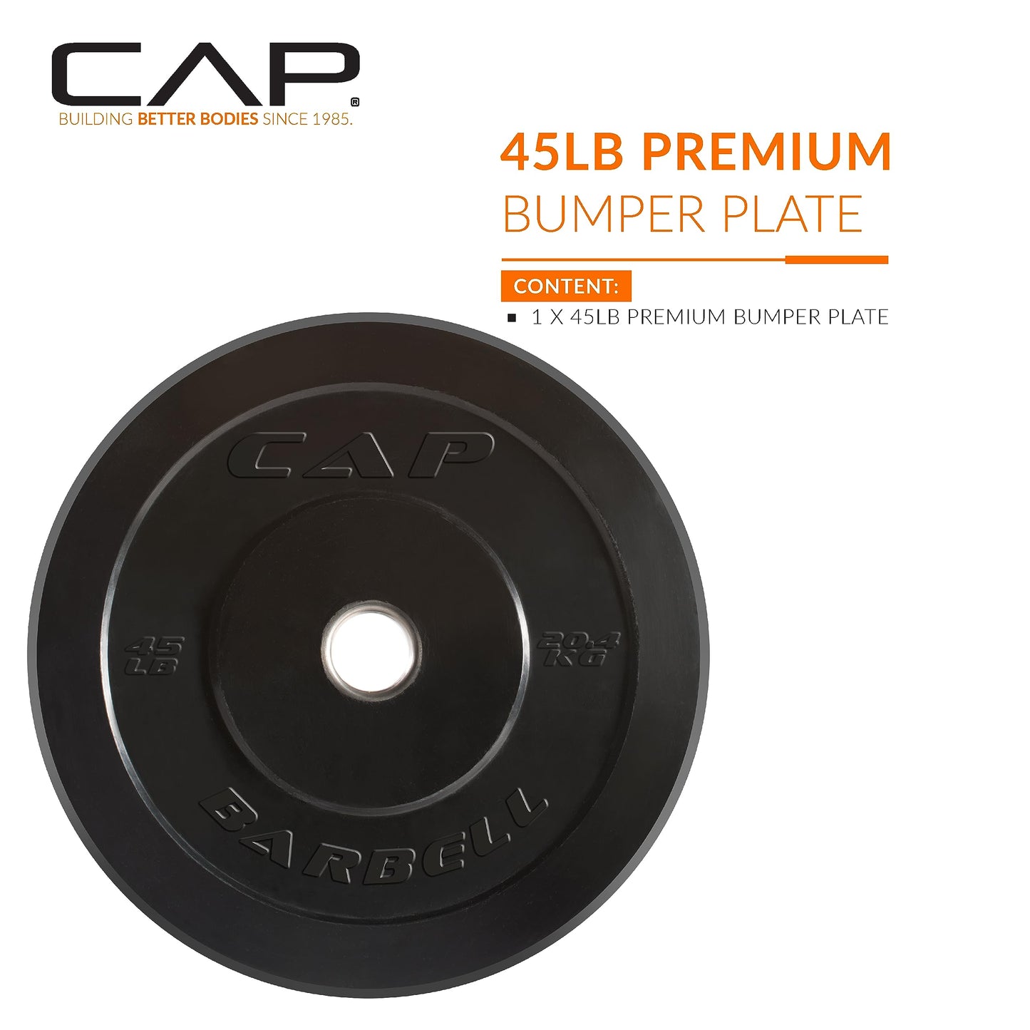 CAP Barbell Elite Olympic Bumper Plate, Black, 45 lb Single