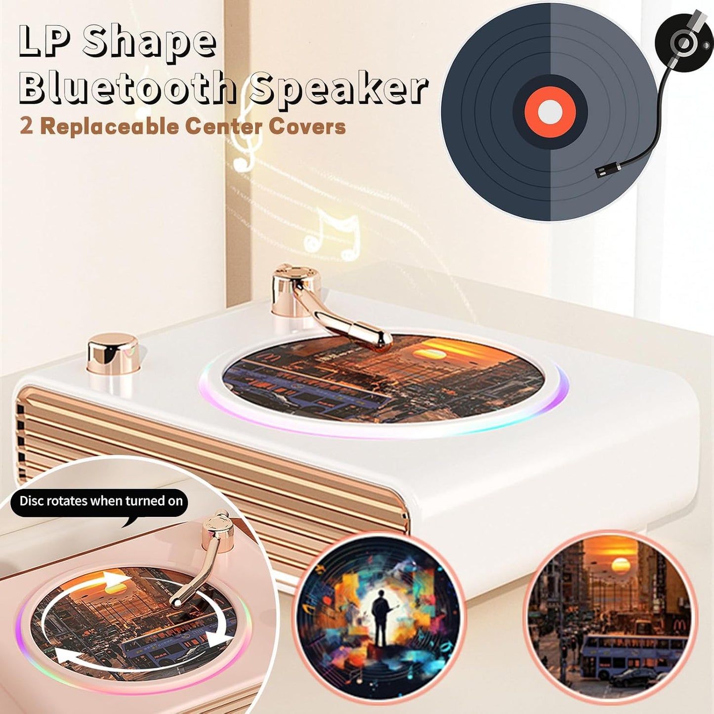 Strackvial Retro Bluetooth Speaker, Wireless Speakers with Bluetooth Desktop Music Player, Portable Record Player