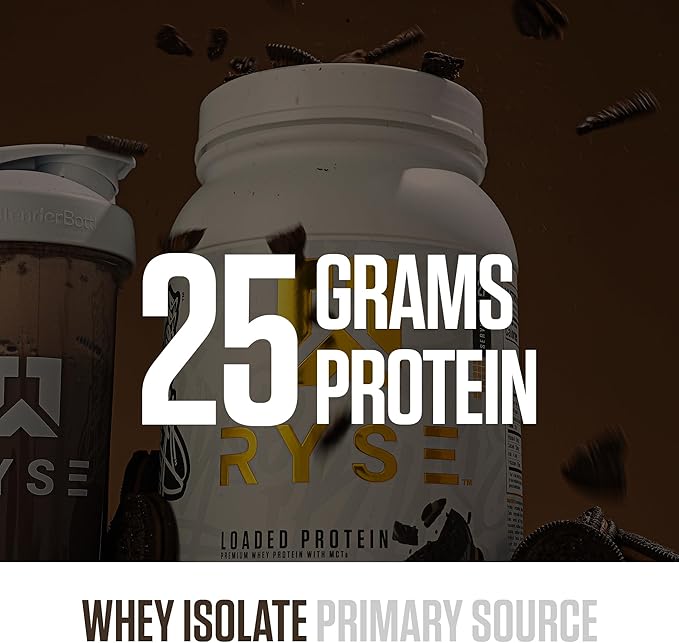 RYSE Loaded Protein Powder - Chocolate Cookie Blast - 25g Whey Protein Isolate & Concentrate with Prebiotic Fiber & MCTs - Low Carb, Low Sugar, Digestive-Friendly - 20 Servings / 1.5 lb Tub