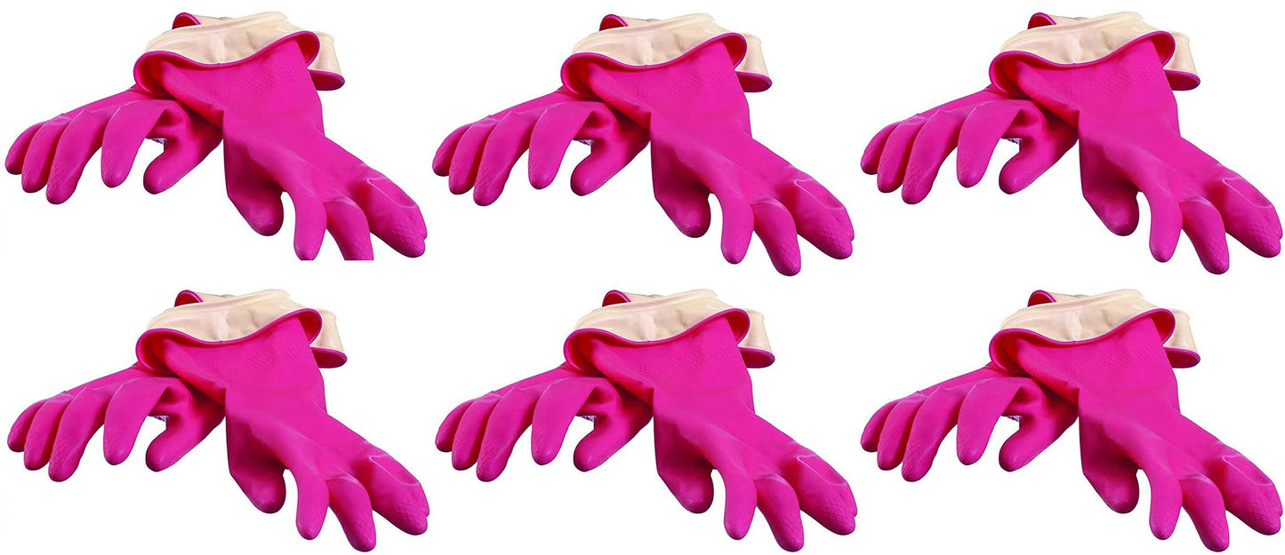 Casabella Premium Waterblock Cleaning Gloves - 6 Pair (12 Gloves) Pink - (Medium)
