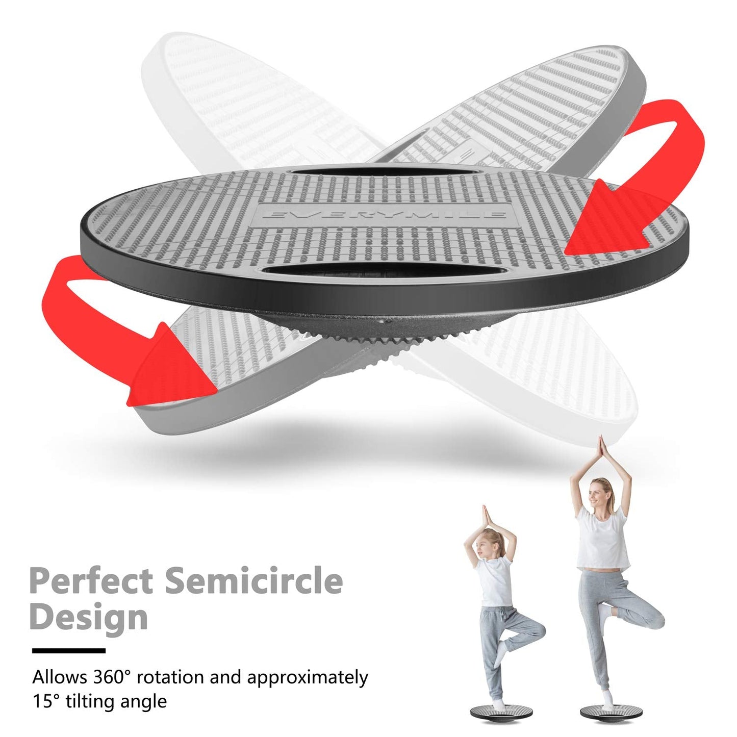 EVERYMILE Wobble Balance Board, Exercise Balance Stability Trainer Portable Balance Board with Handle for Workout Core Trainer Physical Therapy & Gym Diameter Surface 16.5" Gray
