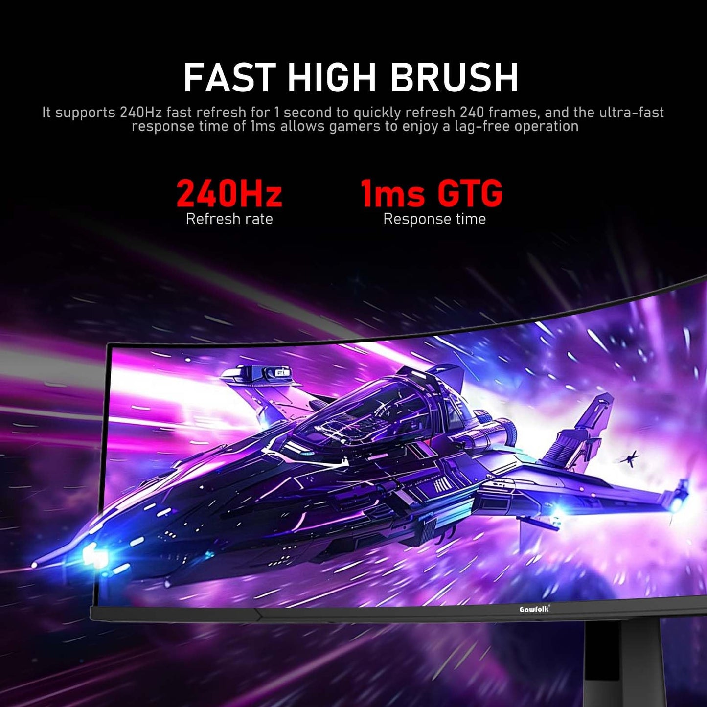 Gawfolk 45 inch Ultra-Wide Curved 1500R Gaming Computer Monitor, DQHD(5120×1440) PC Screen, 240Hz, 1MS, FreeSync, 120% sRGB, Built-in Speaker, HDMI2.1 & DP1.4, Compatible Wall Mount 100 * 00mm- Black