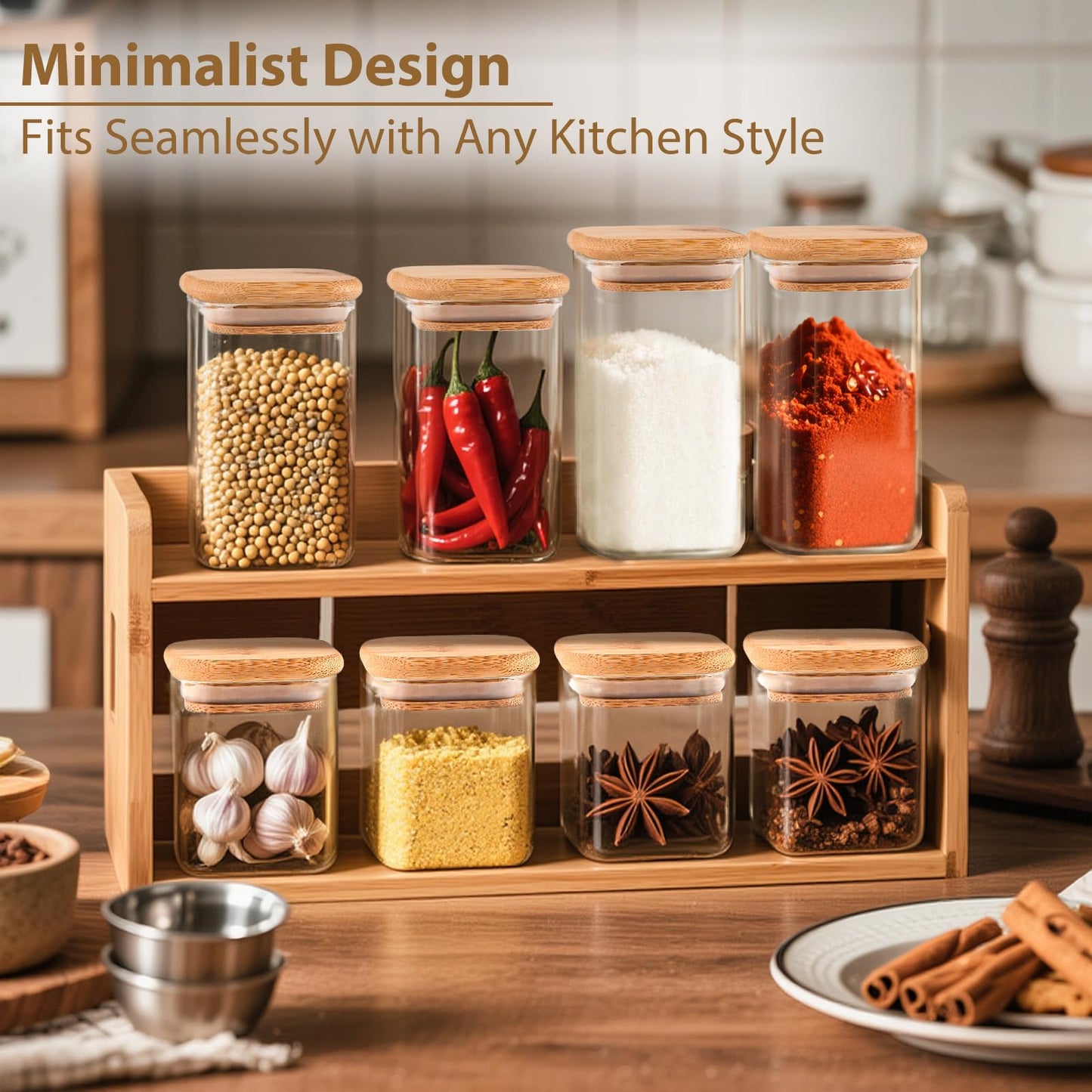 TBWIND 20 Pack 10 oz Square Glass Spice Jars with Lids and Labels – Airtight Small Spice Containers Set, Clear Glass Storage Jars for Seasoning, Spices, Kitchen Pantry Organization