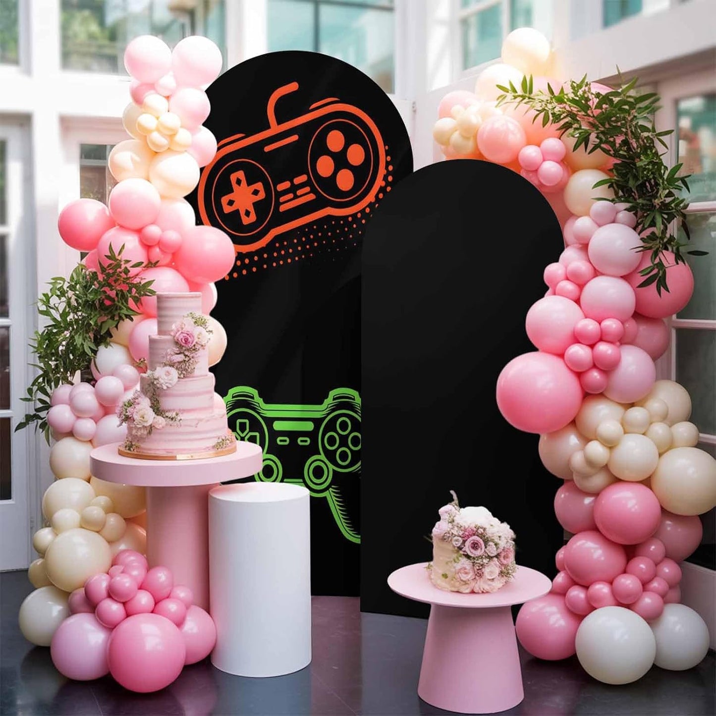 BaqwedCoSz 6 Game Theme Arch Backdrop Cover FT Game Controller Stretchy Elastic Arch Stand Covers Spandex Arched
