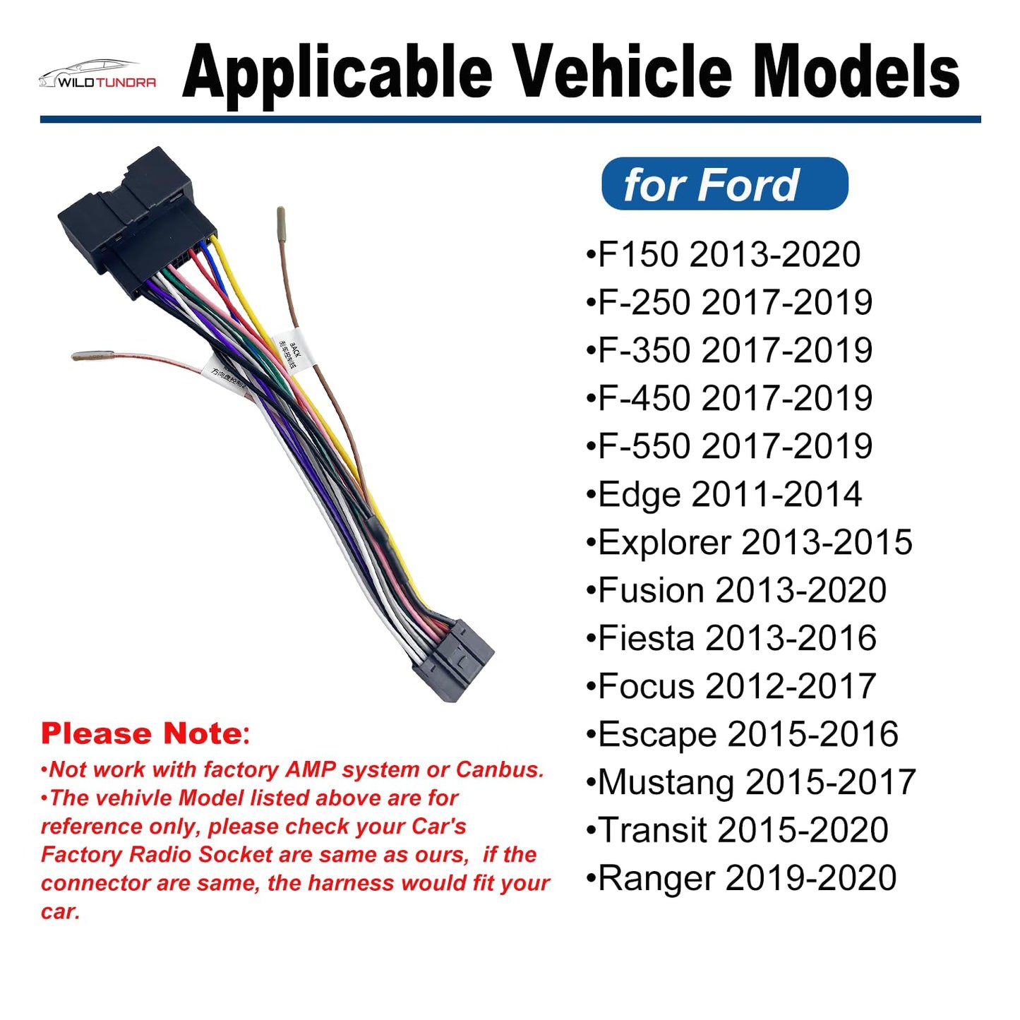 16Pin 2011-2020 16Pin F150 250 350 450 550 ISO Aftermarket Radio Harness Adapter for Ford with Radio Antenna Adapter