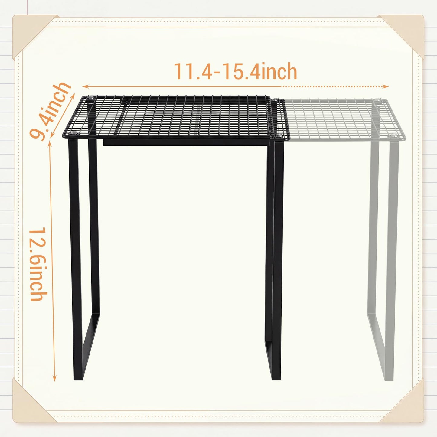 Colarr Metal Locker Organizer Shelf Adjustable to 10.6-15 Inches in Length for School Classroom Office Gym Lockers Home Storage(Black)