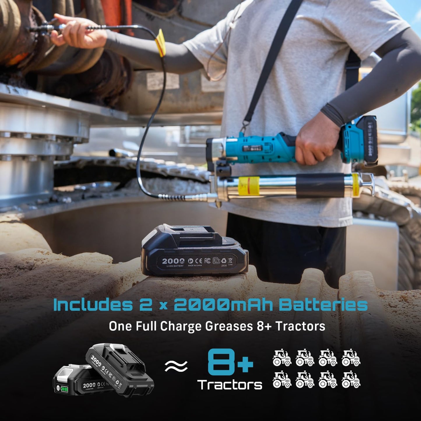 Seesii 2-in-1 Electric Grease Gun Kit – 12,000 PSI, 5.3 oz/min High-Flow, Cordless Design, Includes 2×2.0Ah Batteries, LED Light & 39.4” Flexible Hose, Perfect for Cars, Trucks, Farm & Heavy Equipment