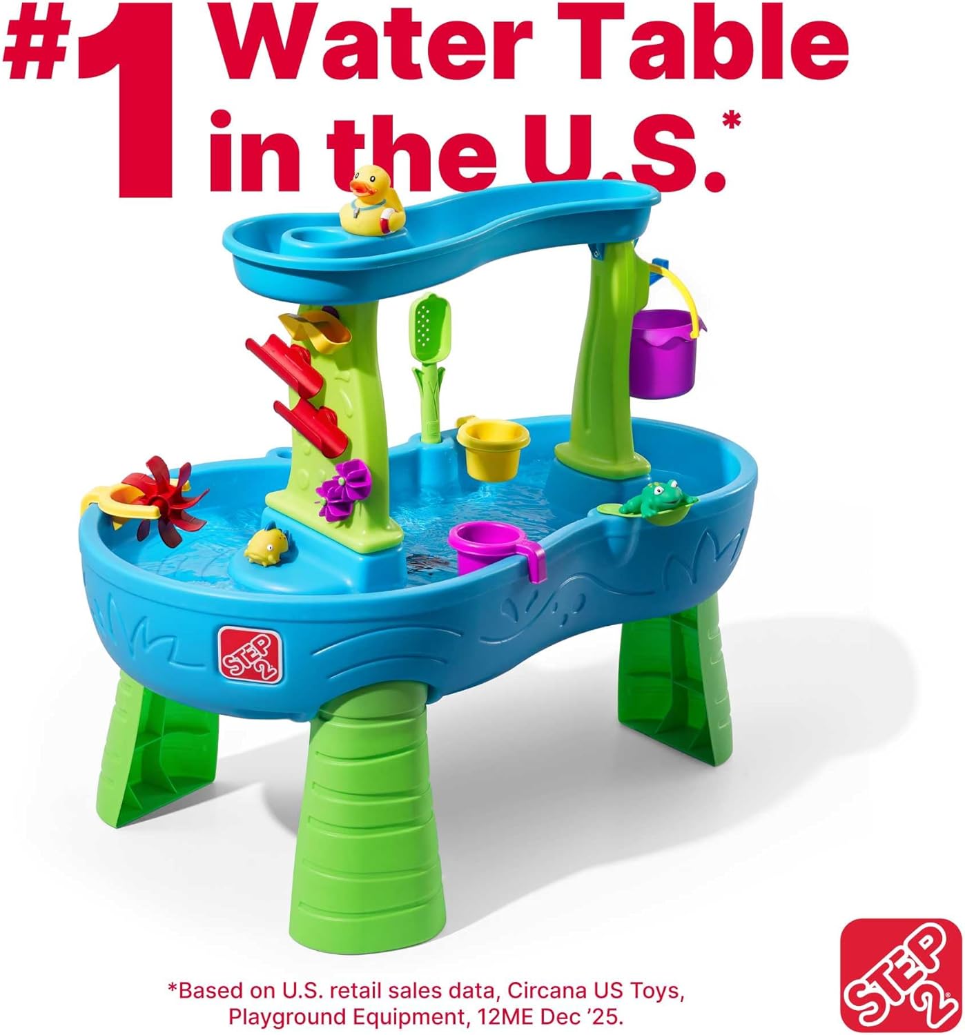 Step2 Rain Showers Splash Pond Water Table - Kids Sensory Playset with 13 Accessories | Outdoor Fun for Toddlers 1.5+ Years, Blue & Green