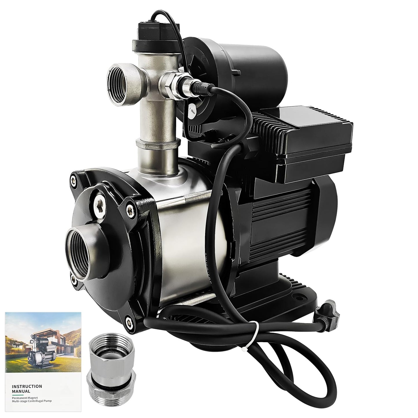 450w 57PSI Smart Water Pressure Booster Pump 1" NPT 21GPM, 115VAC 60Hz Boosts 7 Water Outlets for Home Shower Irrigation Energy Saving Multistage Centrifugal Pump