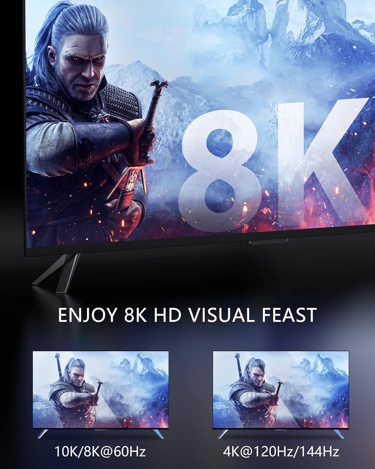 48Gbps 10K 8K60Hz 4K120Hz 2.2&2.3, PS5 (6ft, Stouchi Ultra High Speed HDMI Cable, Slim Braided HDMI Cord, HDCP Dynamic