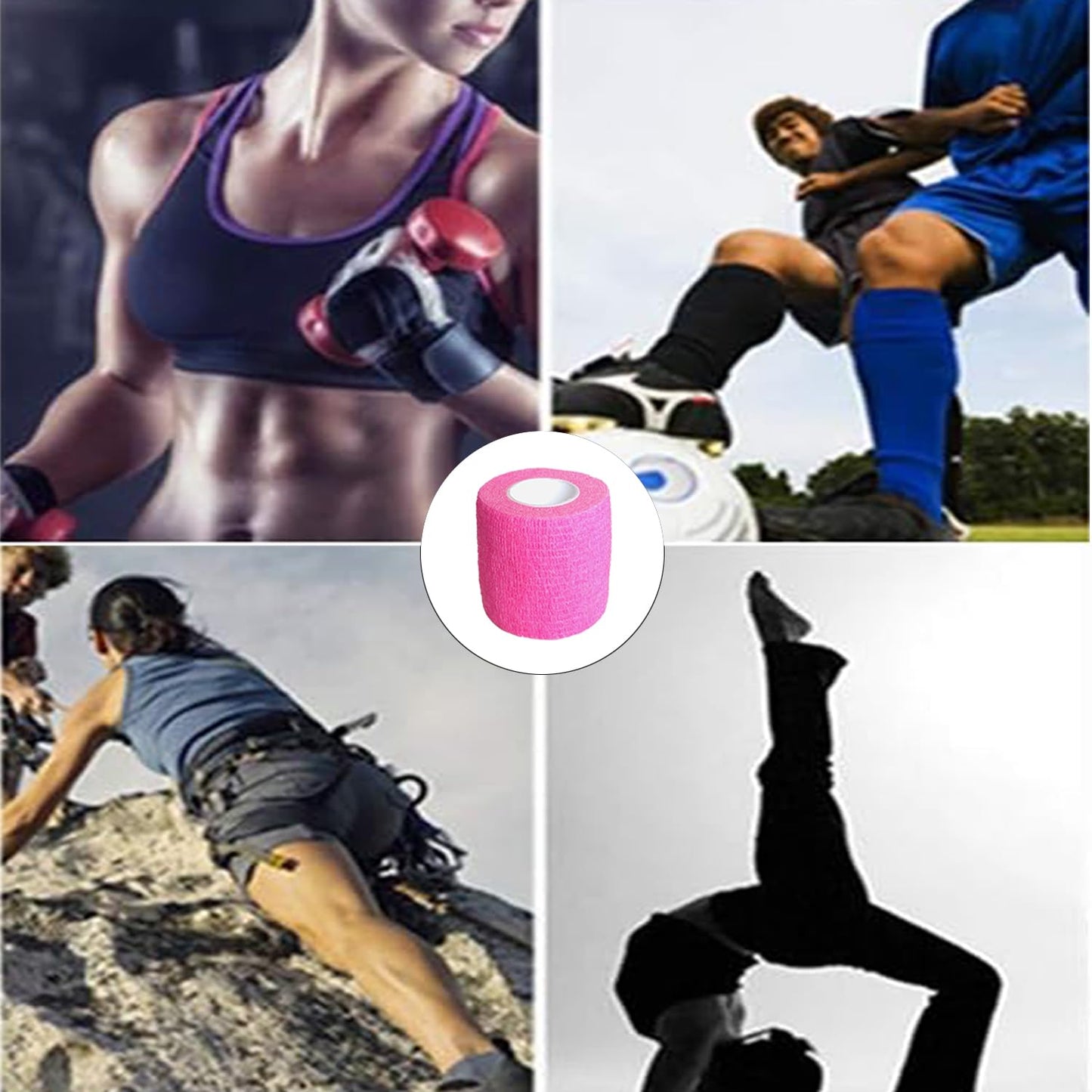 Erewa 6 Pack 2 Inches Self Adhesive Wrap Bandage Self Adherent Cohesive Bandage Tape Stretch Vet Wrap Breathable Athletic Tape for Sports, Wrist, Ankle（Pink）