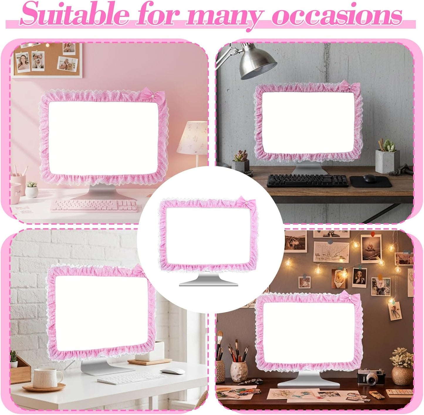Yuanchu 23"-27" Lovely Computer Monitor Cover, Cute Bow-knot Dust Protector Pink TV Screen Monitor Decoration Dust