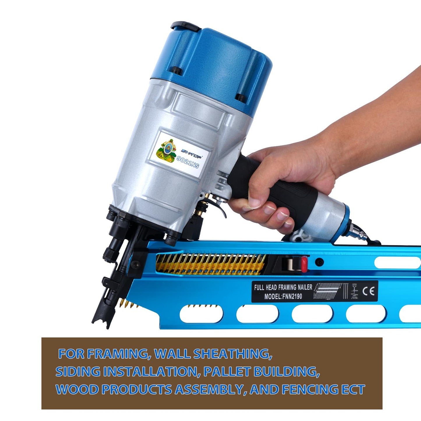 BHTOP Honduras Style 9021NS Framing Nailer 21 Degree 3-1/2" with Depth Adjustment Professional Air Nail Gun